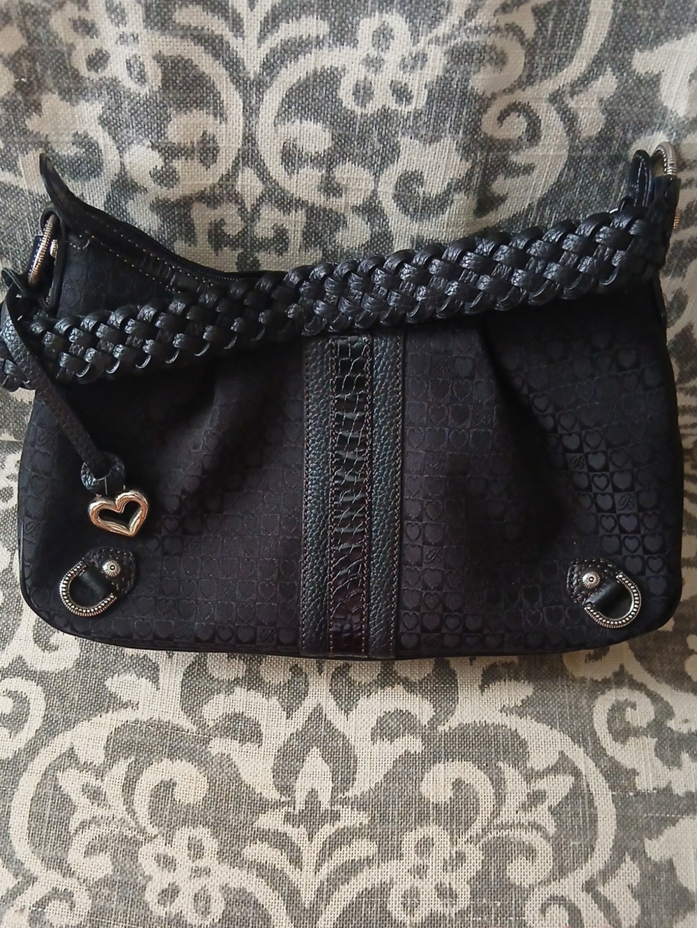 Brighton Black Shoulder Bag with Braided Strap and Heart Charm